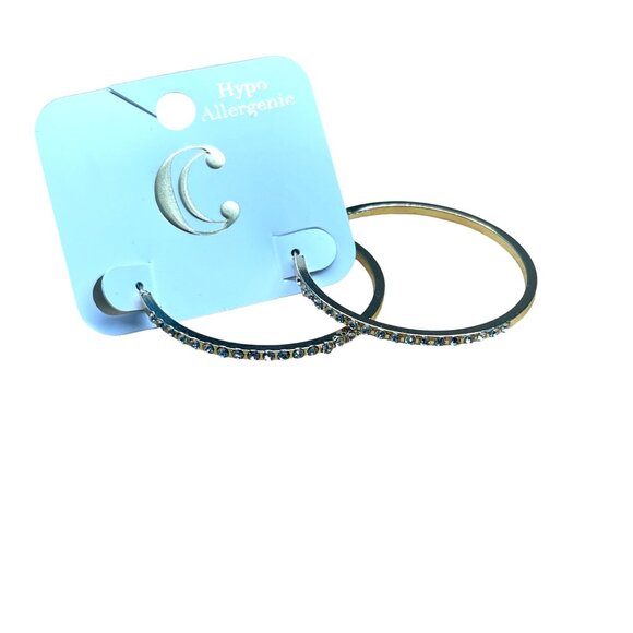 Charming Charlie MRSP $22 Gold Tone Rhinestone Hoop Earrings Hypoallergenic Pier - Picture 4 of 6